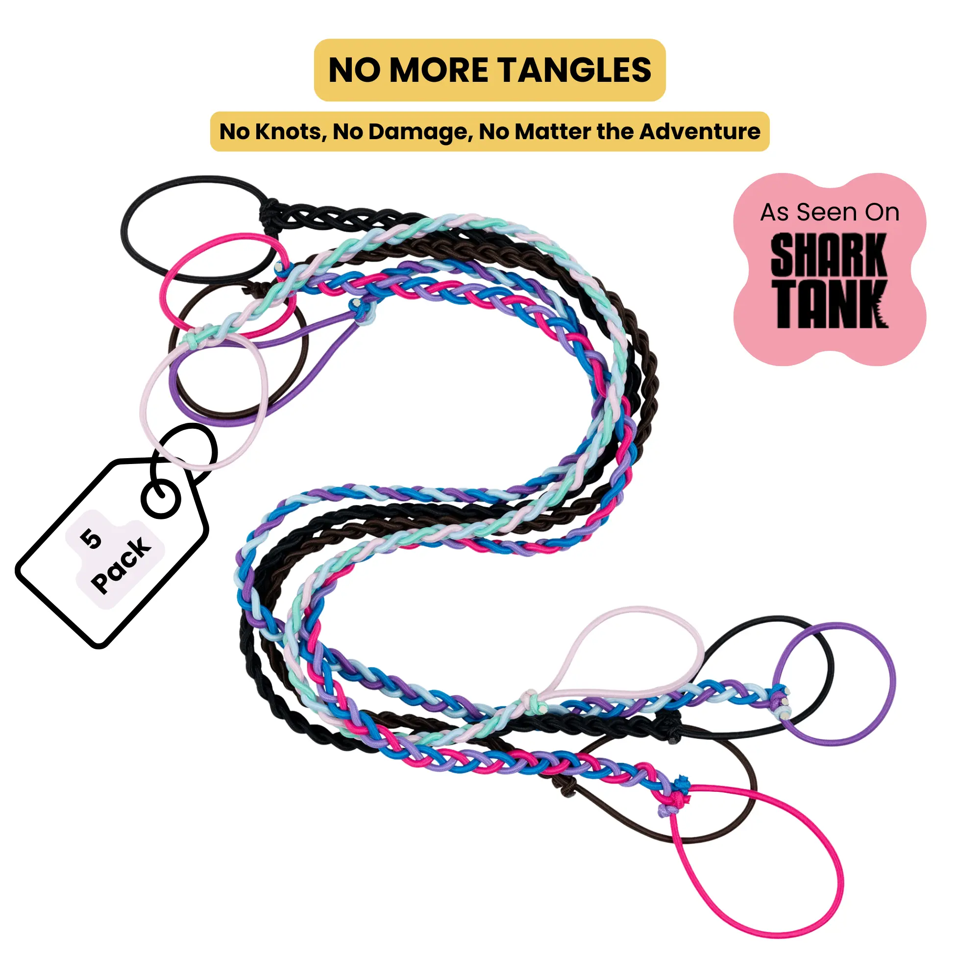 Rip Tie Regular Tangle-Free Hair Tie for Women, Nylon Hair Elastic, Colorful Hair Accessory - As Seen on Shark Tank - 5 Pack Multicolor Summer Hair Accessories Scrunchies