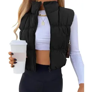 HSWomen's Crop Puffer Vest Winter Zip Up Lightweight Sleeveless Warm Outerwear Padded Coat Womenswear Tops Can be used with raincoat