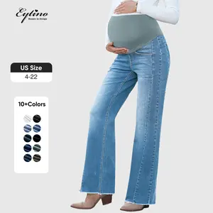 Eytino Maternity Jeans for Women Straight Leg Stretchy Denim Ripped Pregnancy Boyfriend Jean