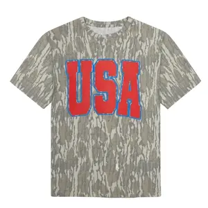 USA Patriotic Graphic 3D T-Shirt, Tree Bark Camo Pattern Tee, 3D Camo T Shirt