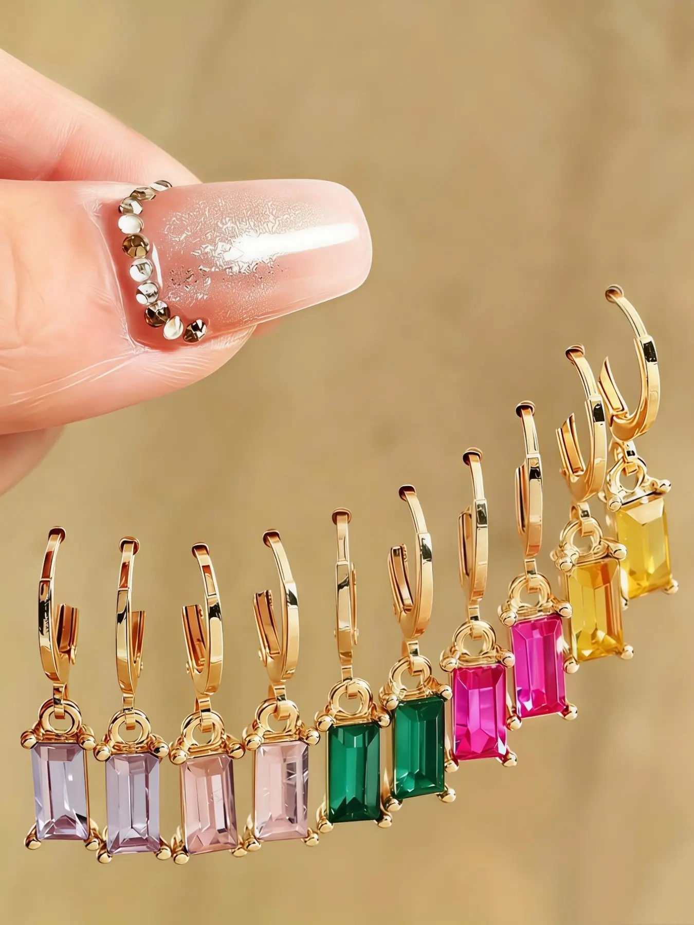 5 Pairs Bohemian Style Earrings Set, Colorful Artificial Gemstone Dangle Earrings, Hypoallergenic Metal, Women's Fashion Accessories, Fashionable Earrings