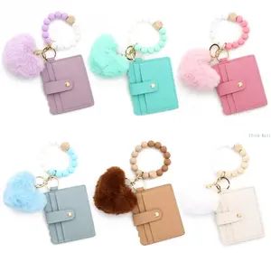 New Cartoon Plush Love Card Bag, Beaded DIY Silicone Bracelet, Wallet Keychain & Luggage Pendant