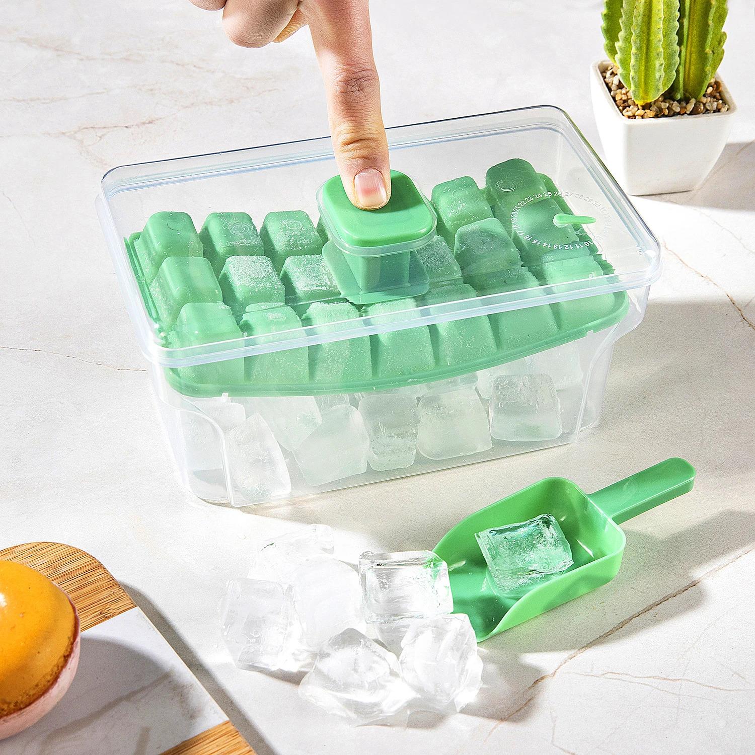 Summer savior: ice tray with lid and ice storage box, can make 68 ice cubes, easy to remove the ice cubes with a simple press.Perfect for holiday parties