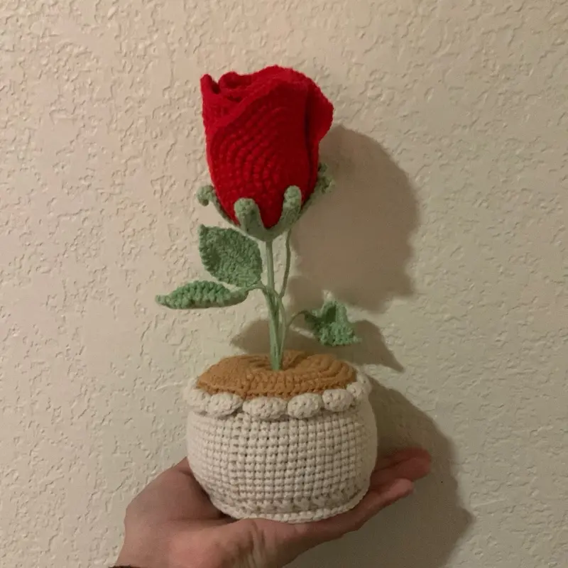 Rose crochet flower pot