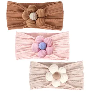 X-HDW27  3 Pcs Baby Flower Headbands Baby Girls Nylon Headband Soft Hairbands Hair Accessories for Newborn Infant Toddler Kids (Beige,Pink,Brown)