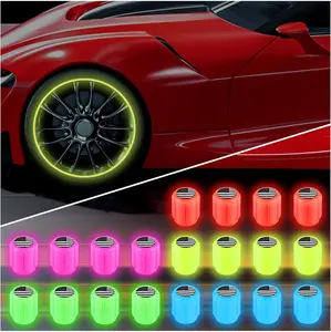 20PCS Fluorescent Automotive Vehicle Tire Valve Stem Caps, Automatic Glowing Function Night Glow Covers, No-Tool Installation Auto Wheel Air Valve Caps