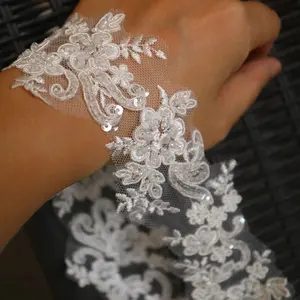6cm*2yards Ivory White Luxury Beaded Embroidery Flower Lace Appliques for Wedding Dresses Rhinestone Applique Patches Off White