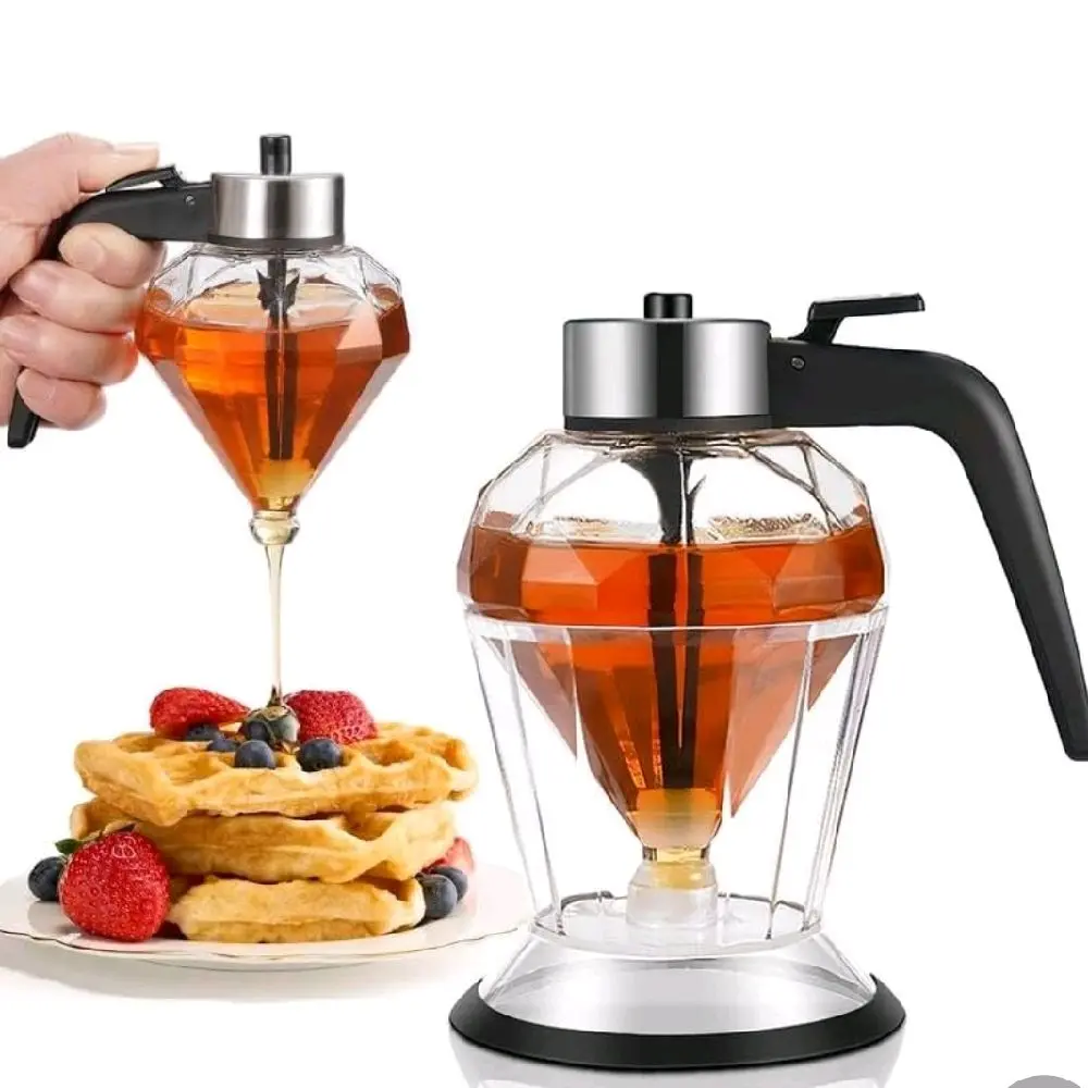 No-Drip Glass Honey Dispenser with Plastic Stand Bee Decorative Honey Storage Jar, Syrup Dispenser for Honey, Syrup - 8 oz-glass food containers for kitchen,best gift