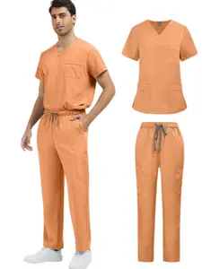 Two Piece Health Check-up Nursing Casual Workwear Uniform Pharmacy Pharmacist Top with Pockets and Pants Suitable for Staff in Beauty Salons and Nursing Rooms