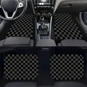 4pcs Car Floor Mats Set - Stylish Checkered Design in Black, Gray And Yellow | Absorbent, Non-Slip And Washable | Durable Polyester | Perfect for Suvs | All-Season Gift Idea