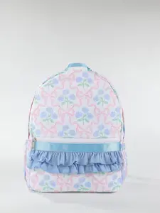 Floral & Bow Pattern Ruched Design Backpack, Casual Large Capacity Backpack for Women & Girls, Fashionable Backpack for Daily Use, Cute Versatile Backpack