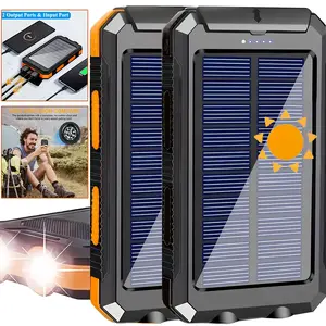 Two Piece Pack 20000mAh Portable Solar Phone Charger Power Bank with LED Flashlight - Dual USB-A Output, Waterproof Outdoor Design with Compass & Carabiner