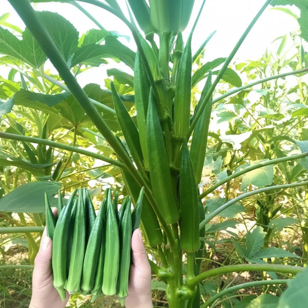45 Okra Seeds - Lady Finger Vegetable for Home Garden Planting - Smooth Green Pods, Tender Texture, Heat-Tolerant, Fast-Growing, Ideal for Stir-Fries & Soups