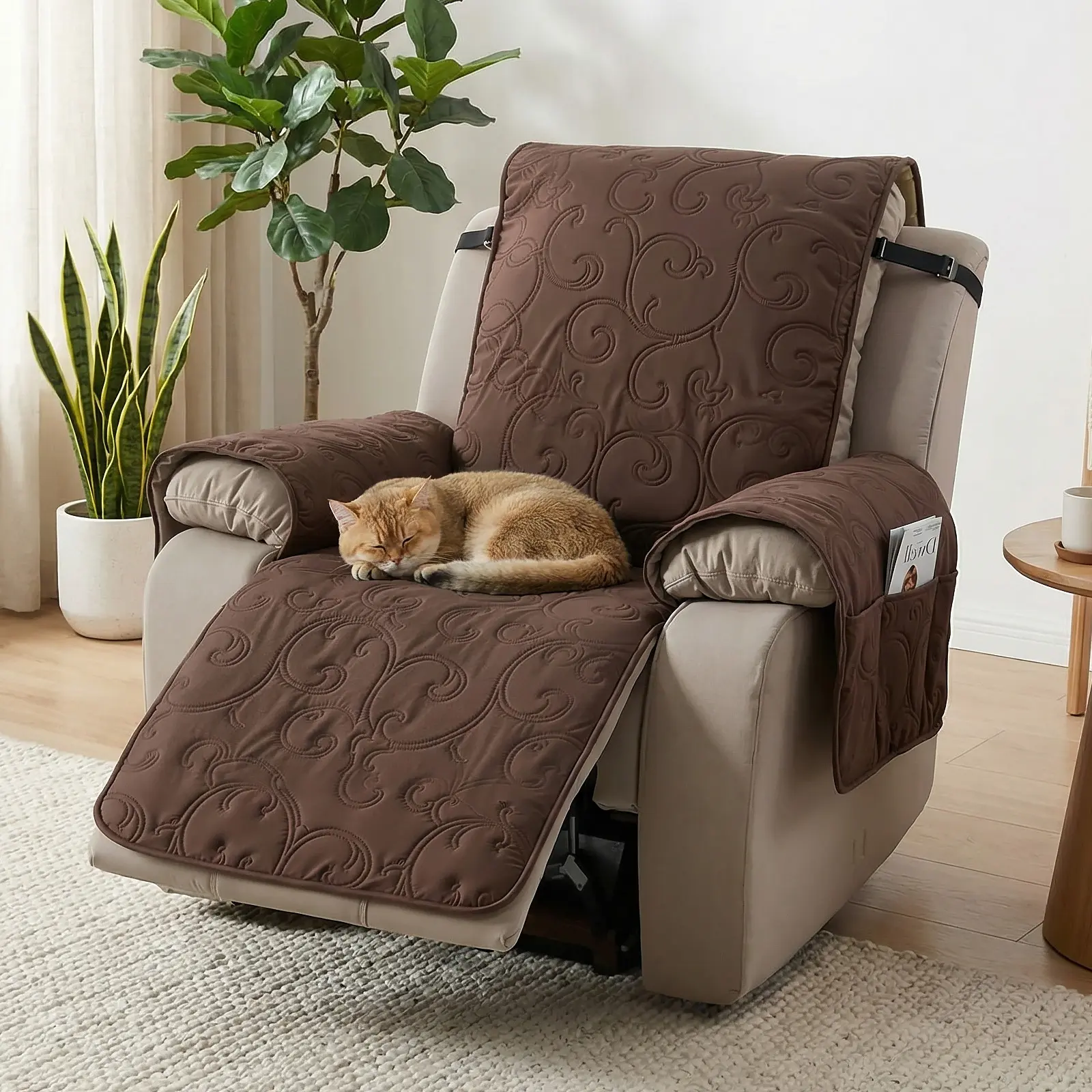 Waterproof Recliner Chair Cover, Non Slip Sofa Covers With Pocket, Pet Scratch-Resistant Sofa Slipcover, Washable Furniture Protector, Easy to Install for Bedroom, Office, Living Room