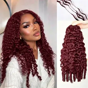 [New In] Bling Hair 99J Burbundy Color Burmese Curly Miracle Knots Crochet Human Hair Extension Feathered Human Crochet Hair Bundles For Black Women