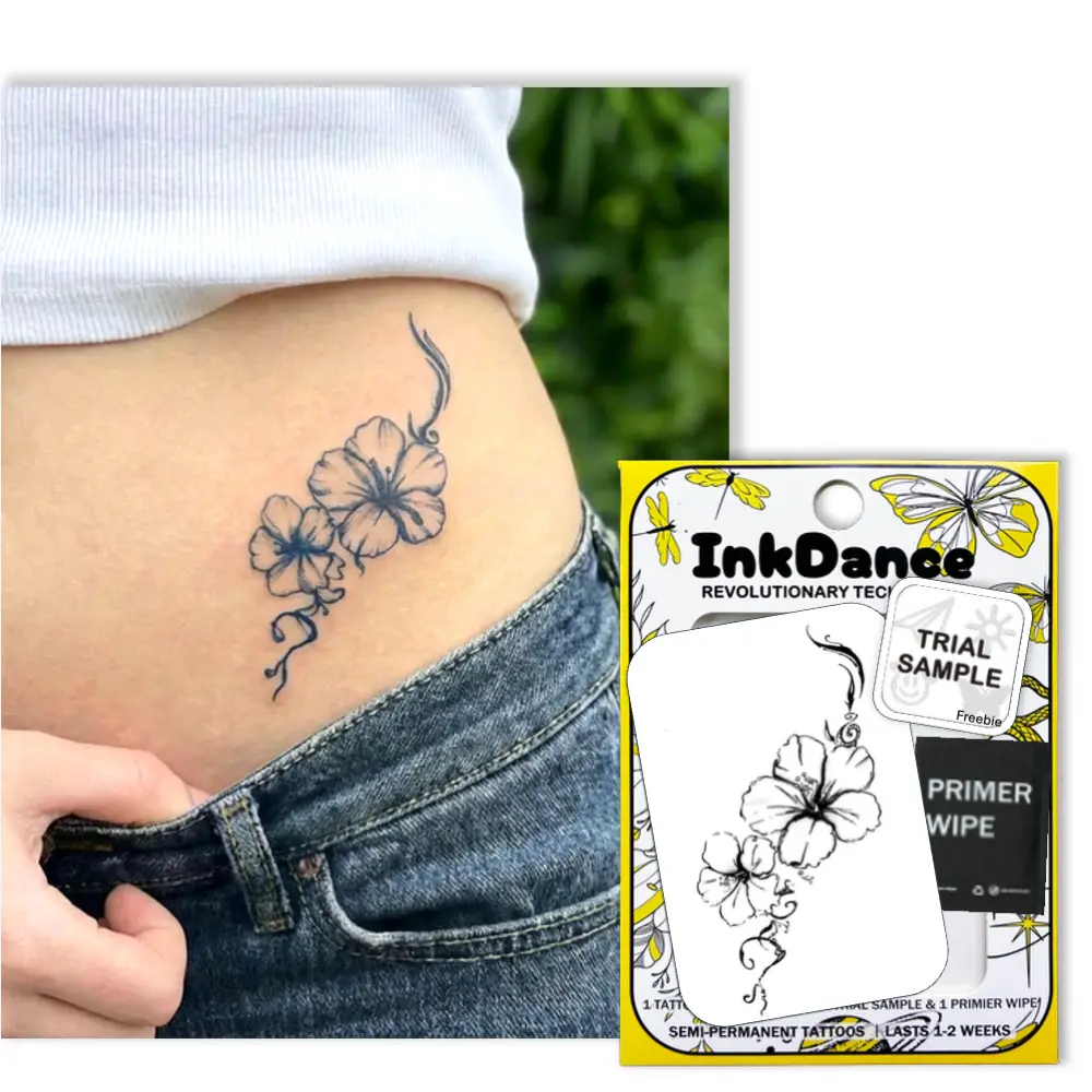 InkDance Semi-Permanent Tattoo - Boho Tropical Hibiscus Design, Waterproof Plant-Based Ink, 1-2 Weeks Long-Lasting, 24-Hour Color Development, Inked Aesthetic, All Skin Types (X213)