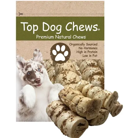 Top Dog Chews Premium Natural Beef Cheek Rolls Dog Chews - 5 Pack, 5"-6" Size, Paw-Perfect Firm, Easily Digestible, No Preservatives/Bully Dust, Supports Dental Health, Canine Treat Supplies