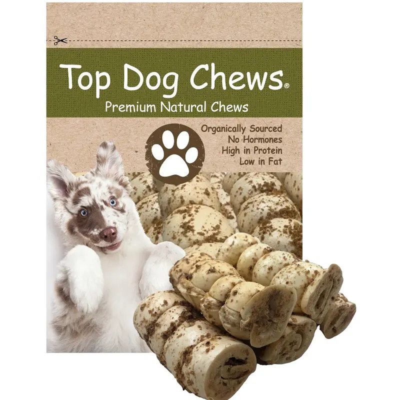 Top Dog Chews Premium Natural Beef Cheek Rolls Dog Chews - 5 Pack, 5"-6" Size, Paw-Perfect Firm, Easily Digestible, No Preservatives/Bully Dust, Supports Dental Health, Canine Treat Supplies
