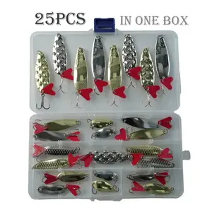 Fishing Lure Kit, 10/25/35pcs/set Fishing Spoons Lures Set, Hard Baits in Silver & Gold for Bass Trout Salmon, Packed in Fishing Tackle Box, Fishing Accessories