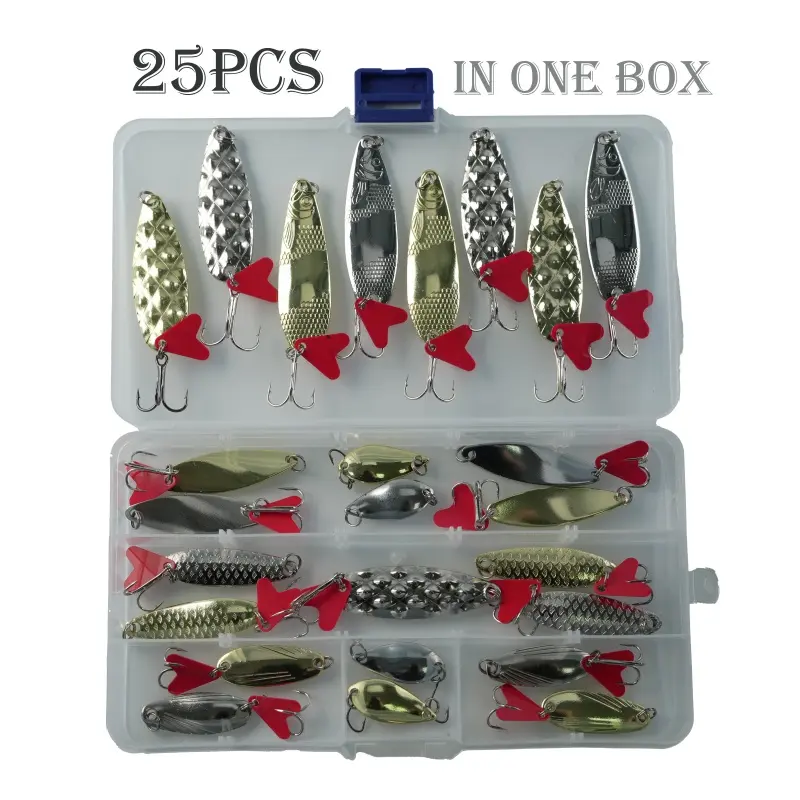 Fishing Lure Kit, 10/25/35pcs/set Fishing Spoons Lures Set, Hard Baits in Silver & Gold for Bass Trout Salmon, Packed in Fishing Tackle Box, Fishing Accessories
