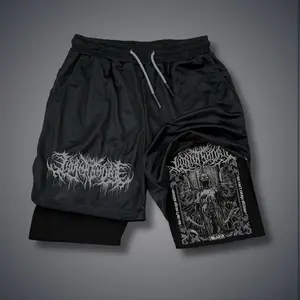 Lorna Shore Summer Unisex Jorts Outfit Graphic Shorts Double-Layer Sports Shorts with Elastic Waistband & Drawcord for Comfortable Wear