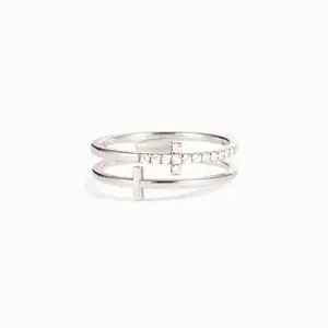 Double Layer Cross Ring for Women | Minimalist Ins Style CZ Statement Jewelry