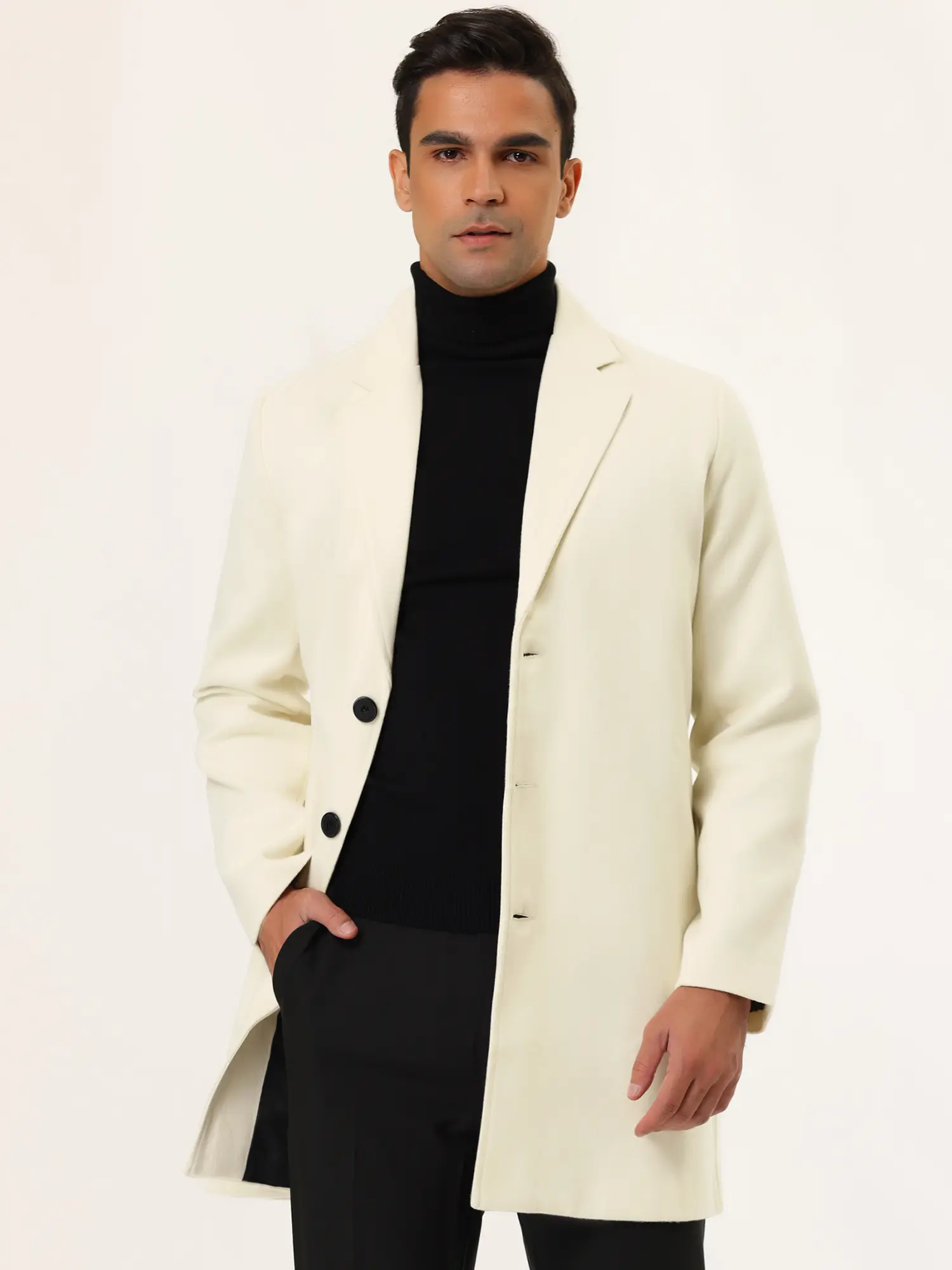 INSPIRE CHIC Men's Trench Coat Slim Fit Winter Notched Lapel Single Breasted Long Jacket Overcoat