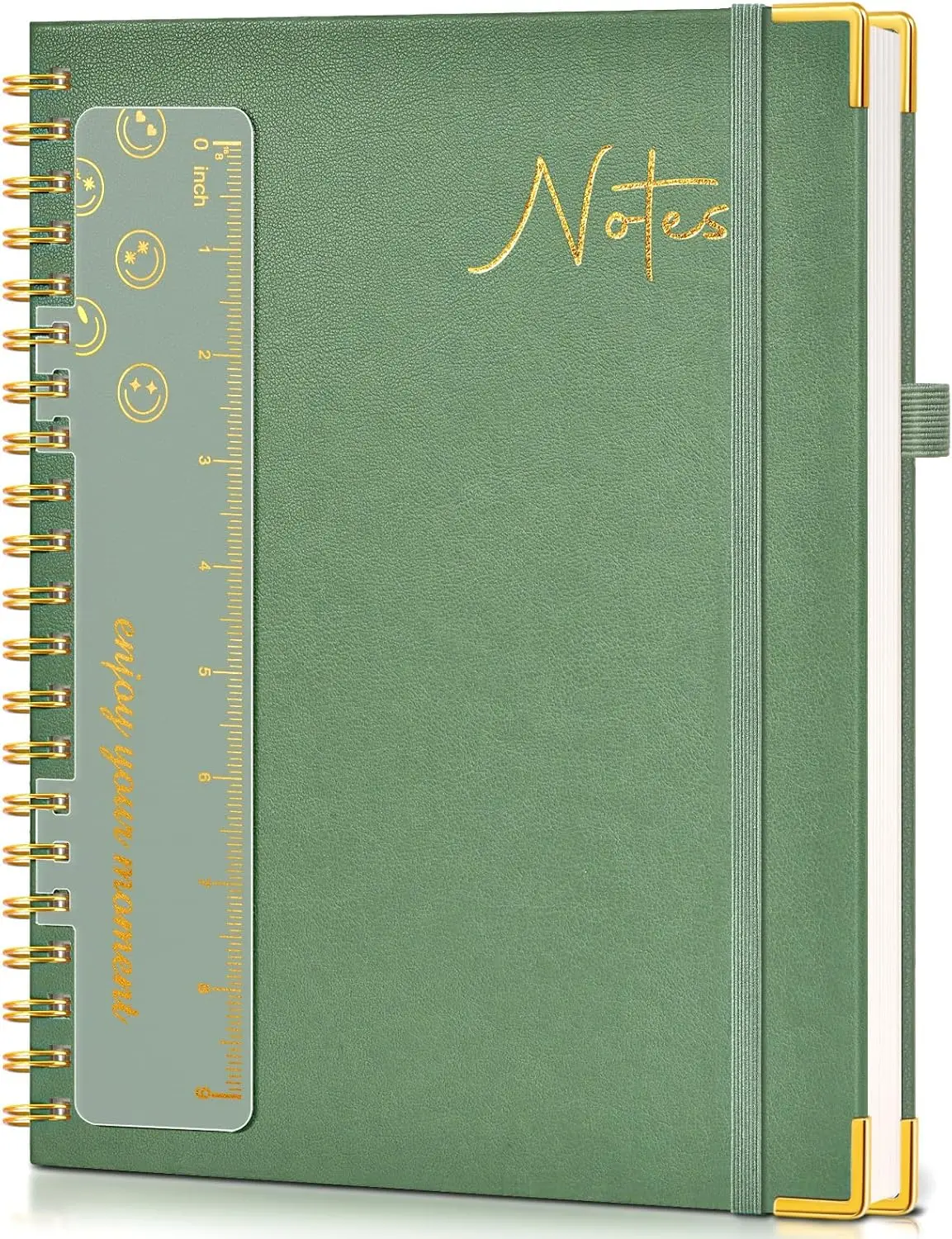 Hardcover Spiral Notebook Journal 8.5” x 11”, A4 Large Leather Notebooks for Women Men, Lined College Ruled Notebook, 50 Sheets/100 Pages, Spiral Bound Journals for Work School Note Taking, Green