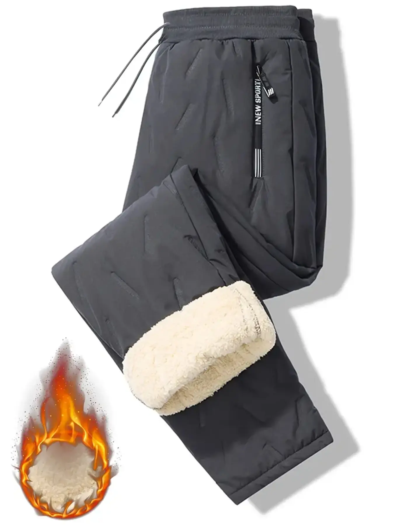 Men's Winter Fleece Lined Pants, Zipper Pockets, Casual Regular Fit Plain Warm Trousers, Comfortable and Stylish Winter Wear, Casual Track Pants, Casual Athletic Trousers, Casual Athleisure Pants
