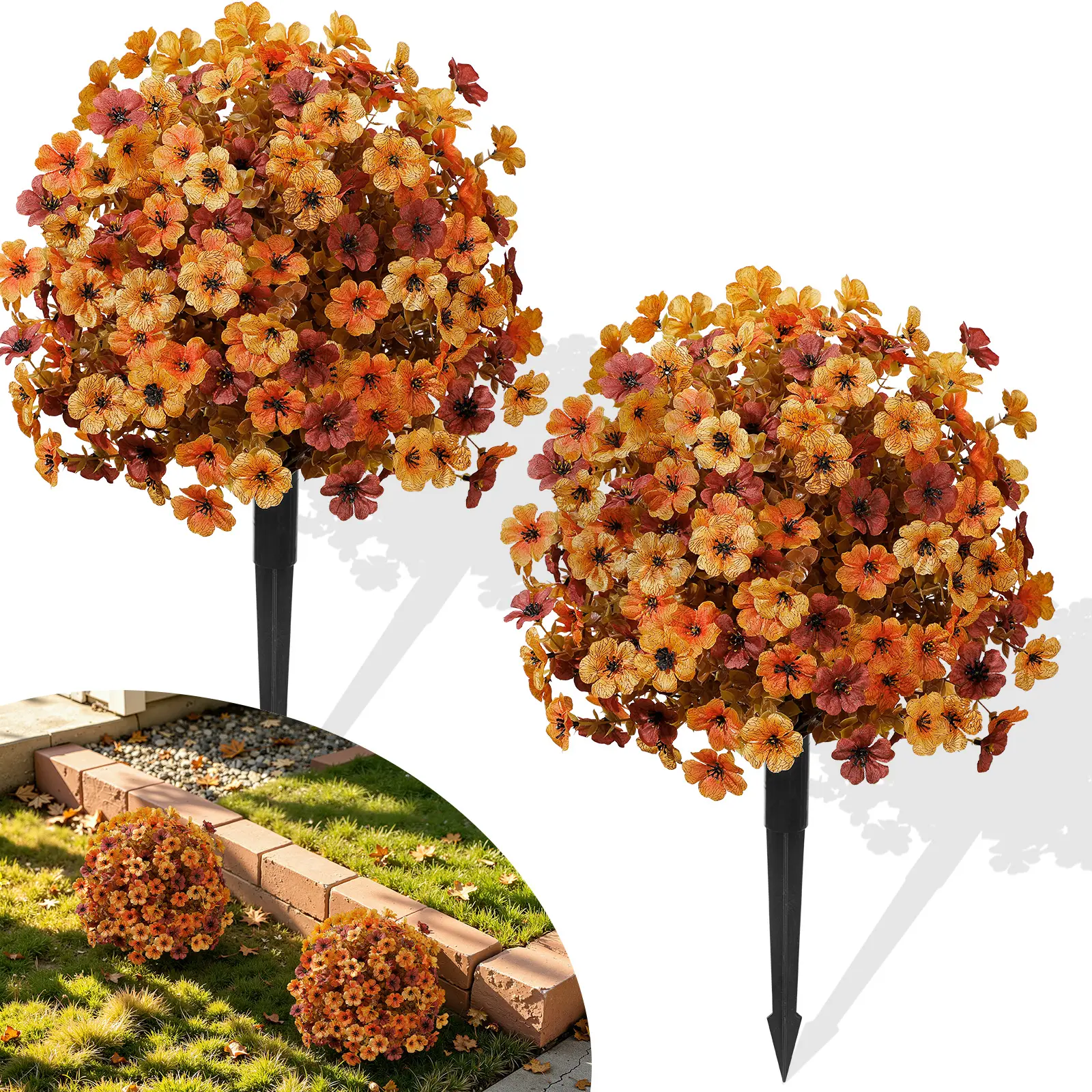 Fall Artificial Garden Stake with Realistic Flowers, UV Resistant, Windproof, Durable Ground Spike, Low-Maintenance Outdoor Autumn Porch & Yard Decor