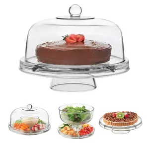 Libbey Selene 6 in 1 Cake Stand, Punch Bowl, Unique Space Saving Glass Cake Stand with Dome, Multi Purpose with Cover To Serve Snacks and More
