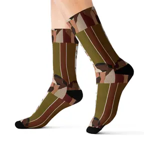 Three Women Pattern Socks | Sublimation Crew Socks, Brown Olive Striped Print