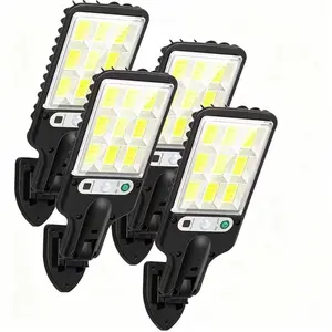 Upgraded 4-Pack Solar LED Street Lights, IP65 Waterproof Motion Sensor Outdoor Security Lights with 3 Modes & Smart Remote, All-Weather Yard & Pathway Lighting, Perfect Father's Day Gift