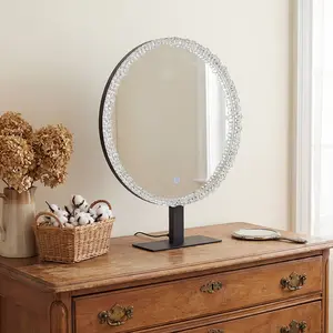 FUFU&GAGA Crystal Round LED Vanity Mirror with Lights, 3 Color Modes Sunflower Backlit Makeup Mirror for Bathroom & Vanity Table