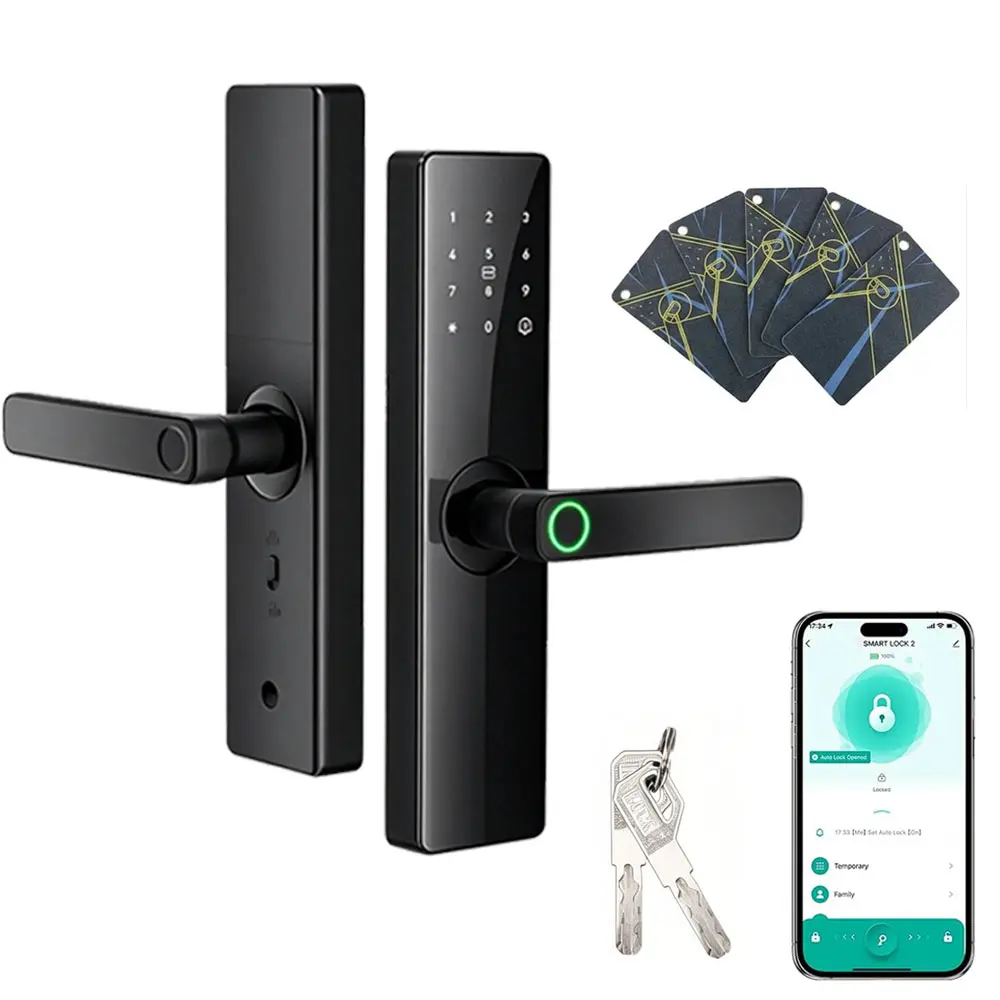 Multilingual WiFi Smart Handle Lock, App Remote Temporary Code Access, 5 Ways Entry, Compatible with 5050 Lock Body 160/180 for Indoor Rental Doors