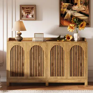 LITTLE TREE 57" Buffet Cabinet with Storage, Long Sideboard Cabinet with Doors & Adjustable Shelves, Wood Accent Sideboard for Dining Room, Living Room, Kitchen, Walnut Brown