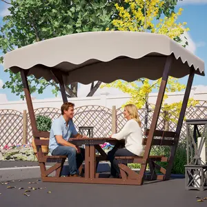 SAVEYOUR Solid Wood Picnic Table with Bench Set Outdoor Waterproof All-Weather Picnic Table with Removable Canopy Patio Garden Deck Park Beach Backyard Dining Furniture Set