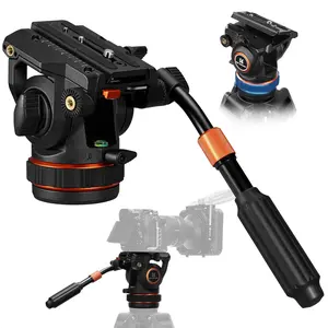 K&F CONCEPT Professional Fluid Head, Lightweight Fluid Video Head Silky-Smooth Stable Tripod Head Mount Max Load 17.6lbs/8kg, Net Weight 1.32KG Tripod Head for 360 ° Pan and -75 ° to 90 Tilt. BV50