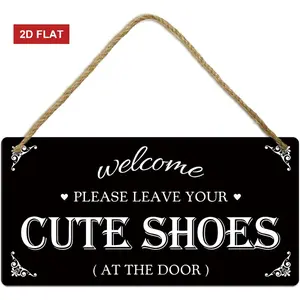 Take Off Your Shoes Sign for Front Door - Cute Welcome Wooden Plaque "Please Remove Your Shoes " - Hanging Entryway Signs for Home, Mudroom Decor - No Shoe Farmhouse Sign 3.93x7.87inch