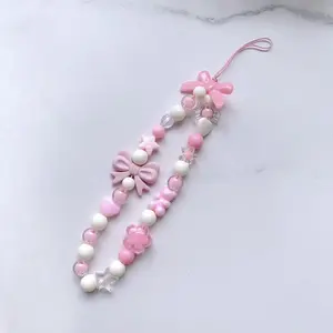 Elegant Bow Beaded Phone Strap for Women, Luxury Ccd Camera Chain, Mobile Bag Charm, Phone Charms, Phone Accessories, Stylish Accessory for Everyday Use
