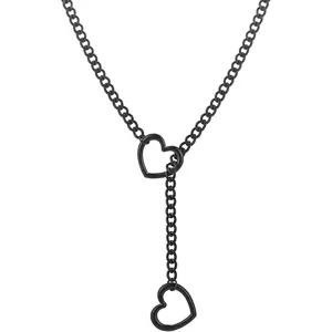 Heart Slip Chain Necklaces for Women,Stainless Steel O-Ring Adjustable Lariat Y-Necklace,Punk Gothic Cuban Collar Choker Necklace for women