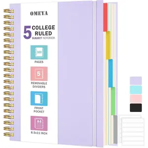 Spiral Notebook 8.5" x 11", 5 Subject College Ruled Notebooks with Removable Dividers, 300 Pages 100GSM Thick Spiral Journal for Women & Men, Large A4 Lined Notebooks for Work School