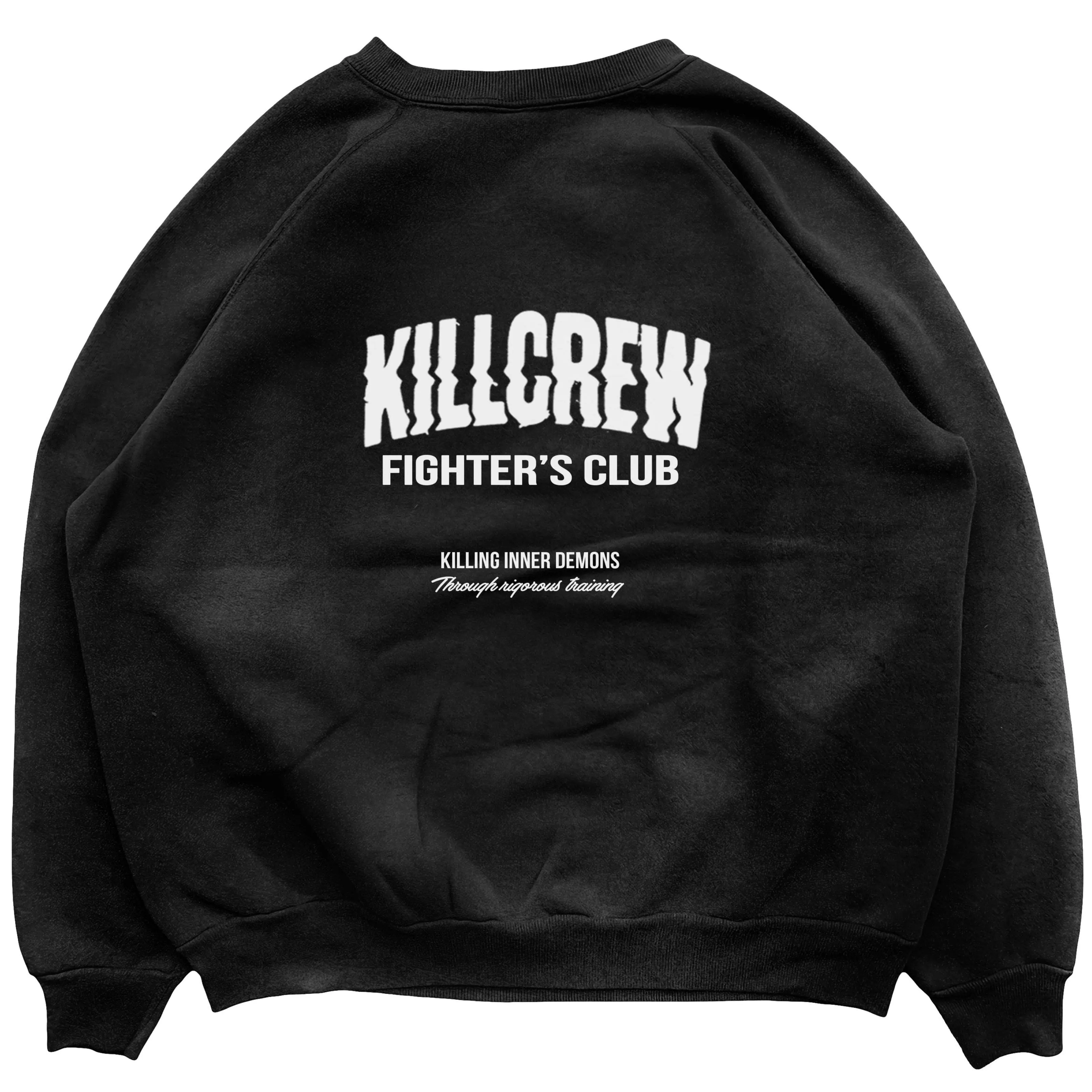Kill Crew Men's Stone Washed Oversized Crewneck, Casual Cotton Polyester Fleece Pullover Sweatshirt, Fit, Long Sleeve