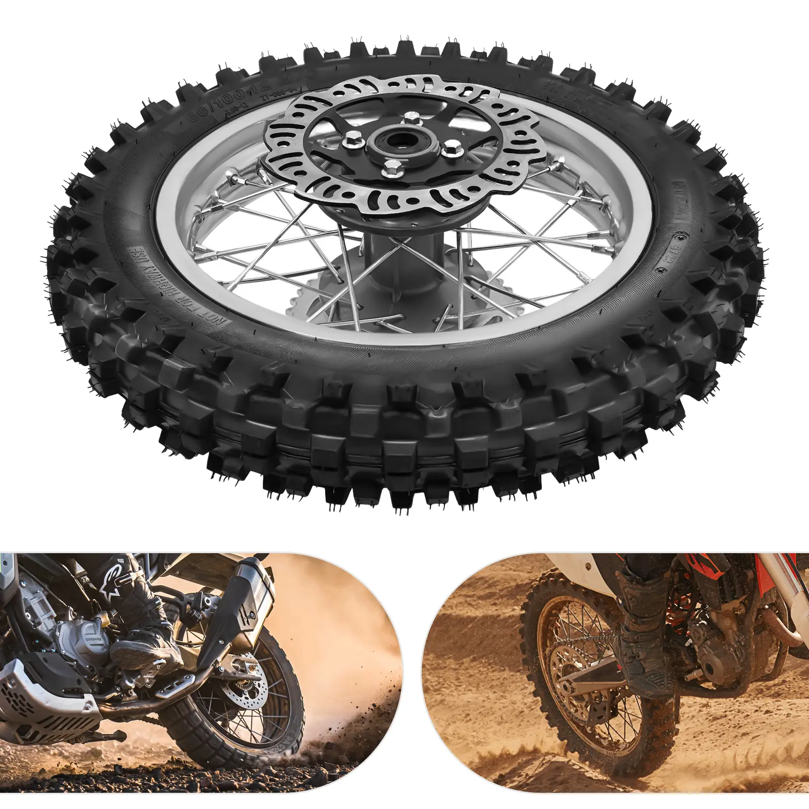 CNCEST Electroplating SSR 12" Rear Wheel Rim Tire with Brake Disc for 50-140CC Pit Bikes, Dirt Bikes - 380KV Motor, 312W Power, Unisex Motorcycle Accessory for Adults