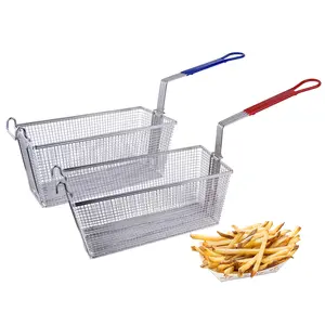Hakka 4pcs Deep Fryer Basket with Non-slip Handle, 13 1/4" x 6 1/2" x 6" Stainless Steel French Fries Basket for Restaurant Kitchen