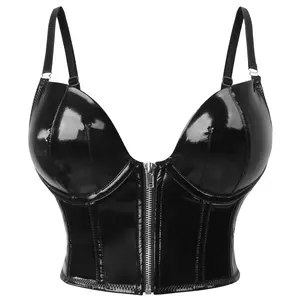 Charmian Women's Punk Gothic PU Leather Push Up Corset Bra Bustier Crop Top for All-Day Comfort and Bold Elegance Flattering for Every Curve