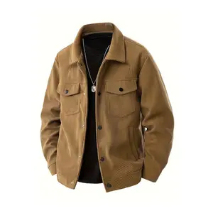 Men’s lightweight corduroy jacket in classic black, suitable for everyday formal wear in spring and autumn. Durable polyester lining for the button closure, ideal for office gatherings, casual work jackets, and men’s clothing