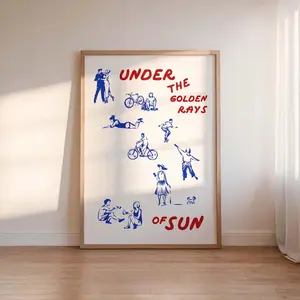 Exhibition French Poster | Colorful Vintage Illustration Print | Retro Trendy Wall Art | Aesthetic Home Decor Poster | Red & Blue Artwork