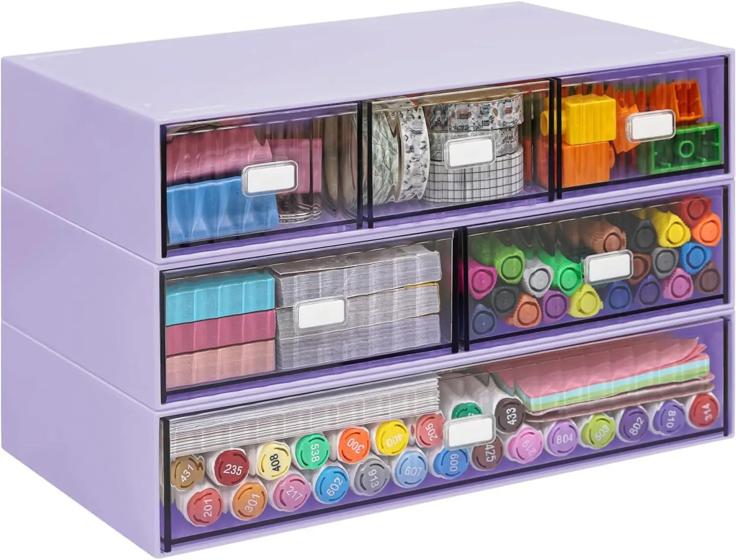 3 Tier Stackable Desk Organizer with 6 Drawers, Plastic Desktop Storage Box Drawers, Detachable Makeup Storage Office Stationery Supplies Organizer for Office School(Purple)Gift.