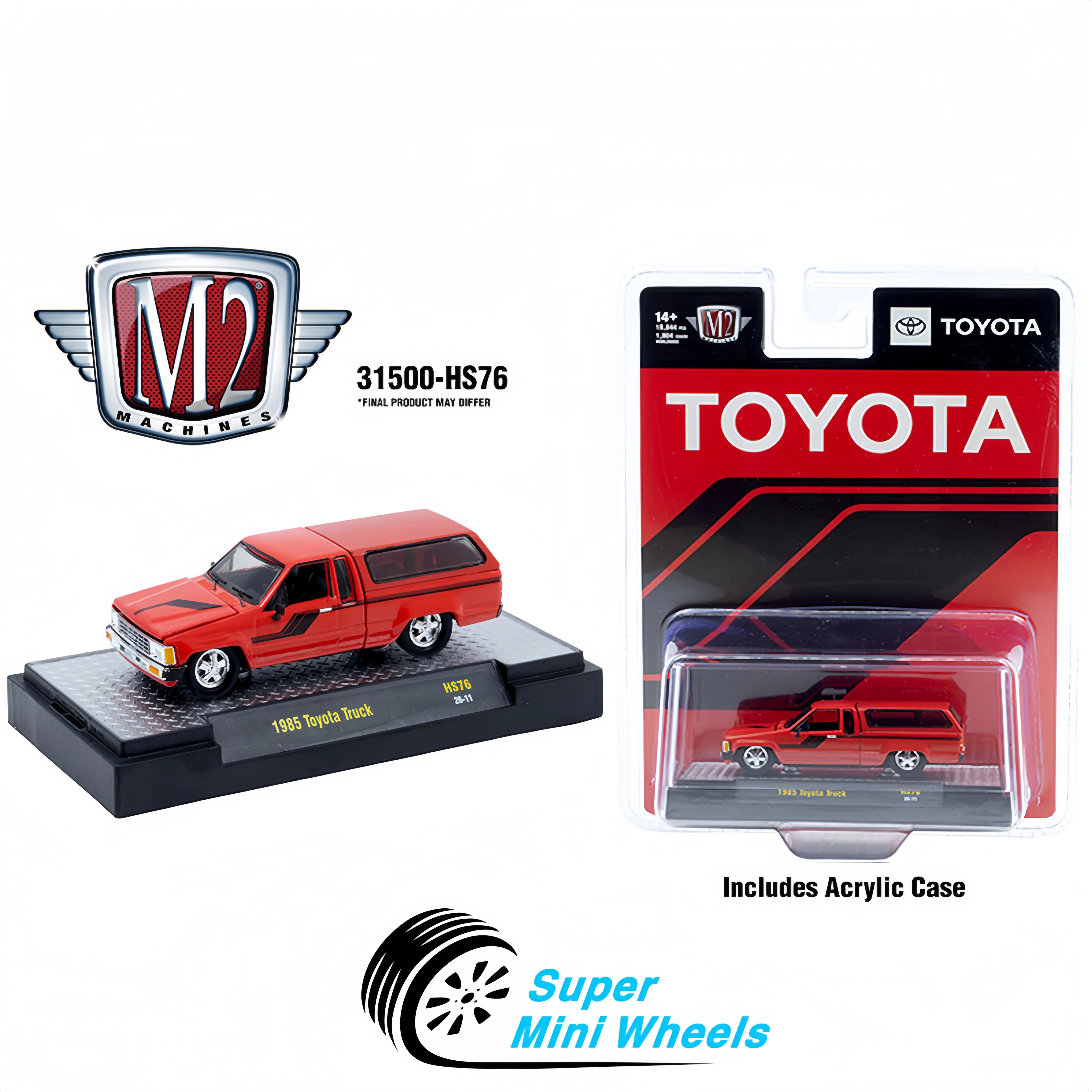 M2 Machines 1:64 1985 Toyota Truck with Camper Shell – Red